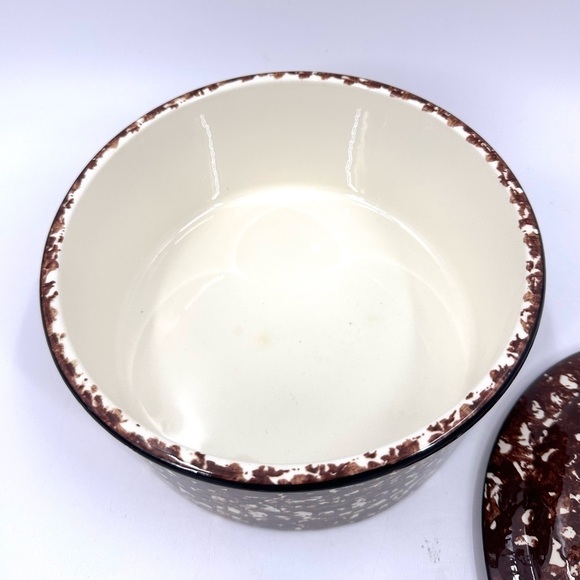 Stangl Town & Country Covered Casserole Dish Lid Soup Pot Brown Sponge Round 8in - Picture 4 of 9